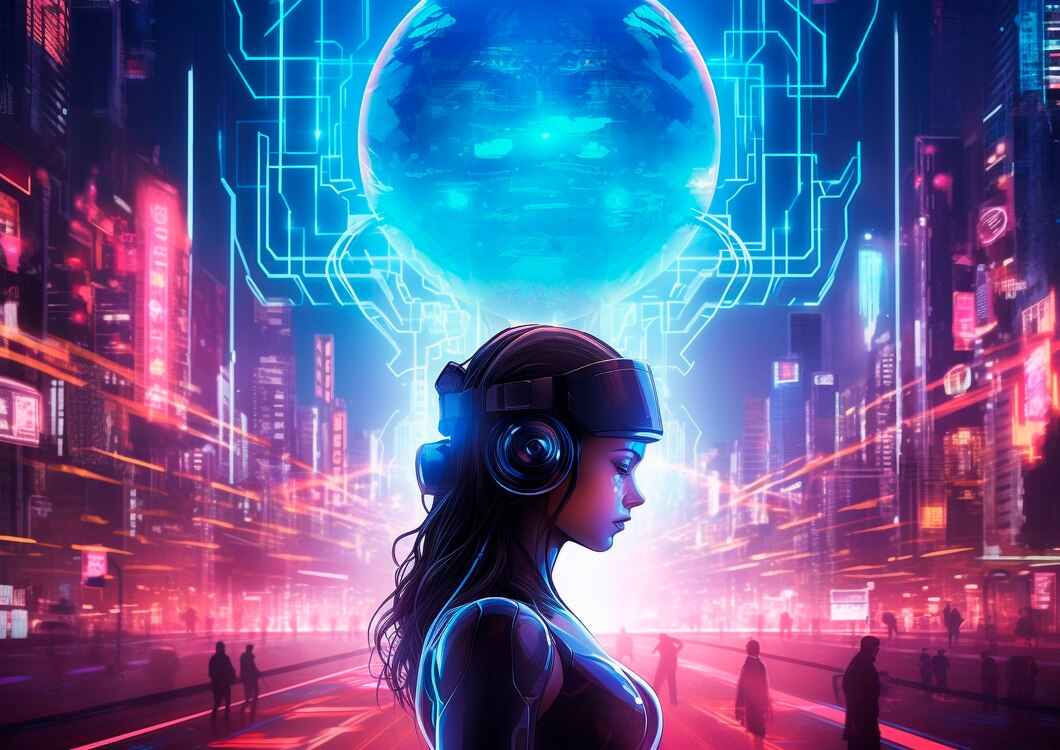 what is AI image generation – futuristic neon AI cityscape